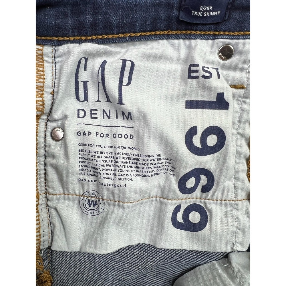 Gap True Skinny Jeans Womens 8/29 Blue Dark Rinse Mid Rise Stretch Denim Wash - Picture 6 of 14
